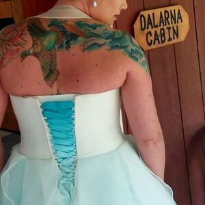 Pronovias White Dress with Blue Accents